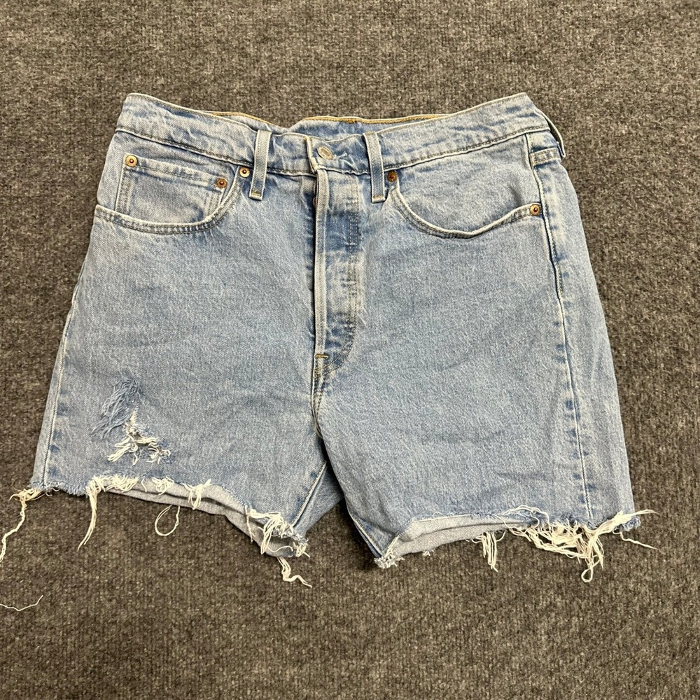 Levis Denim Shorts Womens Size 30 Light Wash 501 Original Cutoff Distressed Blue
